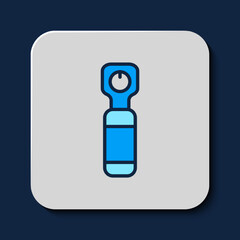 Filled outline Bottle opener icon isolated on blue background. Vector