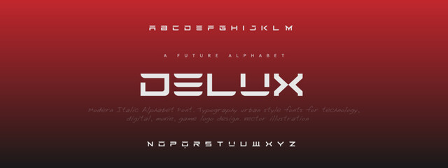 DELUX Luxury Minimal Modern Tech Alphabet Letter Fonts. Typography minimal style font set for logo, Poster. vector san sans serif typeface illustration.