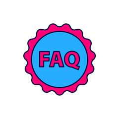 Filled outline Label with text FAQ information icon isolated on white background. Circle button with text FAQ. Vector