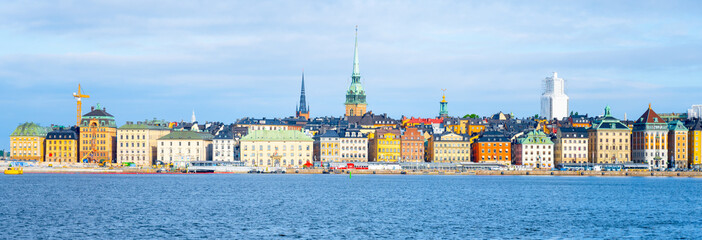 Panoramic view of colourful houses in Old Town of Stockholm