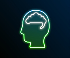 Glowing neon line Human brain icon isolated on black background. Colorful outline concept. Vector
