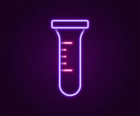 Glowing neon line Test tube and flask chemical laboratory test icon isolated on black background. Laboratory glassware sign. Colorful outline concept. Vector