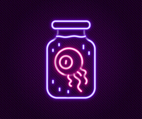 Glowing neon line Eye in a jar icon isolated on black background. Happy Halloween party. Colorful outline concept. Vector