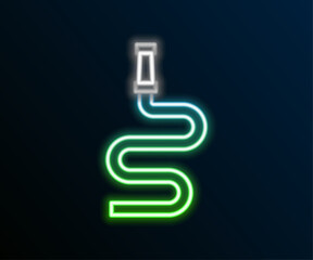 Glowing neon line Fire hose reel icon isolated on black background. Colorful outline concept. Vector