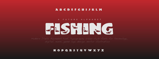 FISHING Elegant alphabet letters font and number. Classic Lettering Minimal Fashion Designs. Typography modern serif fonts decorative vintage design concept. vector illustration 