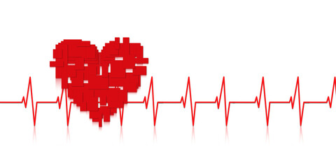 illustrazione astratta di cuore e grafico di ritmo cardiaco su sfondo trasparente - salute e prevenzione - obrazy, fototapety, plakaty