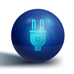 Blue Electric plug icon isolated on white background. Concept of connection and disconnection of the electricity. Blue circle button. Vector