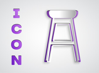 Paper cut Chair icon isolated on grey background. Paper art style. Vector