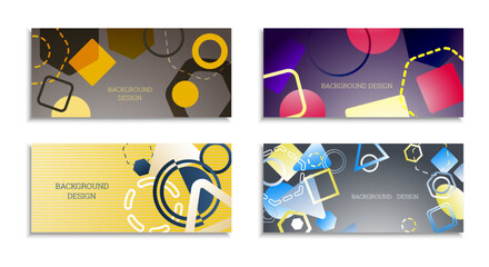 Naklejka premium Geometric abstract background. Set of 4 backgrounds. Various geometric shapes. Cover design for school notebook or magazine, background, wallpaper. Eps vector