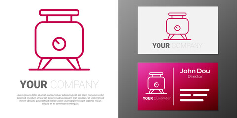 Logotype line Metal tank with grape juice as alcoholic fermentation icon isolated on white background. Logo design template element. Vector