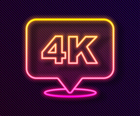 Glowing neon line 4k Ultra HD icon isolated on black background. Vector