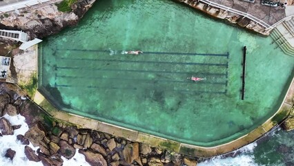 Aerial view of Bondi Iceberg Pool, Bondi Beach, New South Wales, Australia.