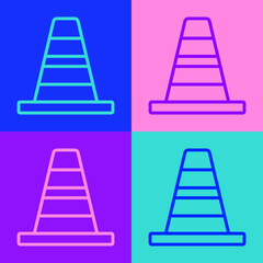 Pop art line Traffic cone icon isolated on color background. Vector