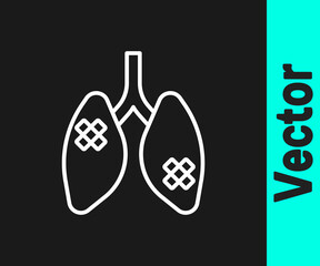 White line Disease lungs icon isolated on black background. Vector