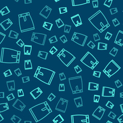 Fototapeta premium Green line Skirt icon isolated seamless pattern on blue background. Vector