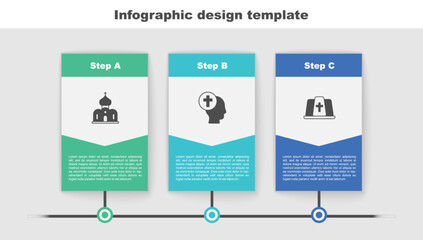 Set Church building, Priest and Pope hat. Business infographic template. Vector