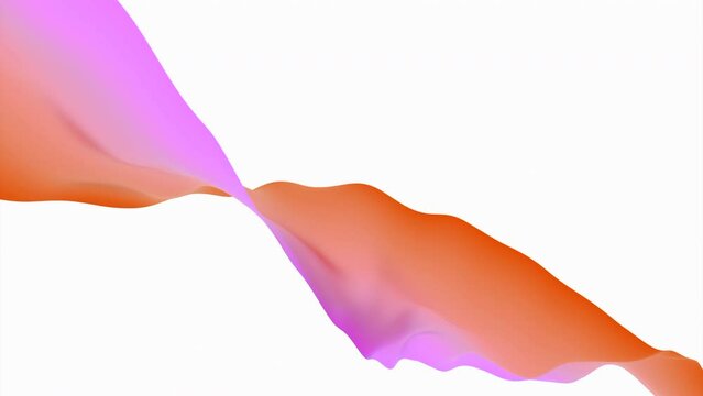 Colorful strip of fabric moves in waves. Design. Beautiful curved stripe moves in waves on white background. Wavy line made of delicate colorful fabric