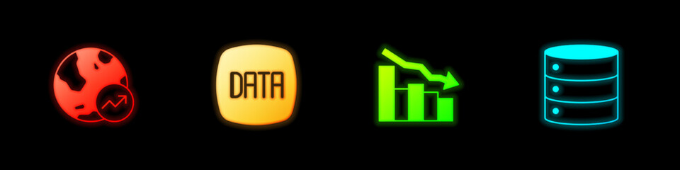 Set Financial growth, Data analysis, decrease and Server icon. Vector