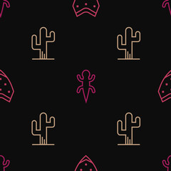 Fototapeta na wymiar Set line Poncho, Cactus and Lizard on seamless pattern. Vector