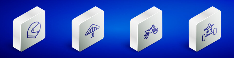 Set Isometric line Helmet, Hang glider, Mountain bike and ATV motorcycle icon. Vector