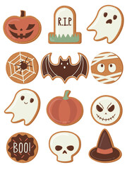 Set of Halloween cookies. Cute vector illustration.