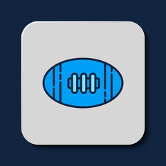 Filled outline American Football ball icon isolated on blue background. Rugby ball icon. Team sport game symbol. Vector