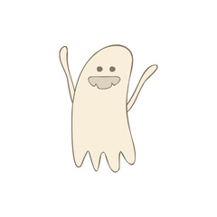 Halloween 2022 - October 31. A traditional holiday, the eve of All Saints Day, All Hallows Eve. Trick or treat. Vector illustration in hand-drawn doodle style. Cute kind ghost.