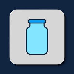 Filled outline Glass jar with screw-cap icon isolated on blue background. Vector