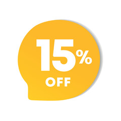 15% off. For sales, price discounts. Offers, promotions, outlet, retail, stores. Use in social media, banner, poster