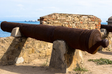 Cannons of the Castillo San Carlos (San Carlos Castle), historic fort in Pampatar, Isla Margarita,...