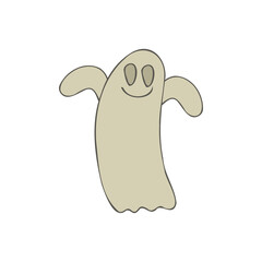 Halloween 2022 - October 31. A traditional holiday, the eve of All Saints Day, All Hallows Eve. Trick or treat. Vector illustration in hand-drawn doodle style. Cute kind ghost.
