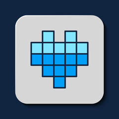 Fototapeta na wymiar Filled outline Pixel hearts for game icon isolated on blue background. Vector