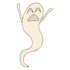 Halloween 2022 - October 31. A traditional holiday, the eve of All Saints Day, All Hallows Eve. Trick or treat. Vector illustration in hand-drawn doodle style. Cute kind ghost.