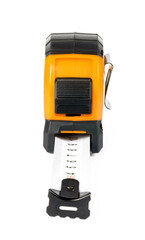 measuring tape measure orange with black elements on a white isolated background
