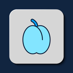 Filled outline Plum fruit icon isolated on blue background. Vector