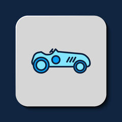 Filled outline Vintage sport racing car icon isolated on blue background. Vector