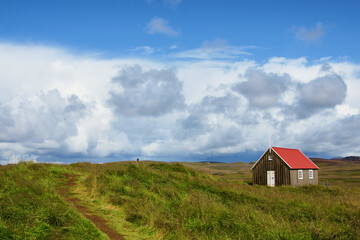 Fototapeta na wymiar little church on the prerie in Iceland