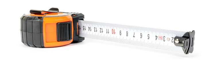 measuring tape measure orange with black elements on a white isolated background