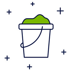 Filled outline Sand in bucket icon isolated on white background. Plastic kid toy. Summer icon. Vector