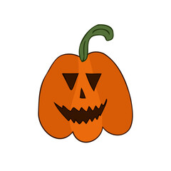 Halloween 2022 - October 31. A traditional holiday, the eve of All Saints Day, All Hallows Eve. Trick or treat. Vector illustration in hand-drawn doodle style. Pumpkin with its eyes and mouth cut out.