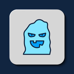 Filled outline Funny and scary ghost mask for Halloween icon isolated on blue background. Happy Halloween party. Vector