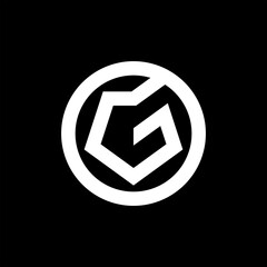 Initial letter G logo template with geometric pentagonal and circle line art illustration in flat design monogram symbol