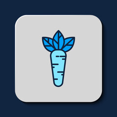 Filled outline Carrot icon isolated on blue background. Vector
