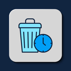 Filled outline Waste of time icon isolated on blue background. Trash can. Garbage bin sign. Recycle basket icon. Office trash icon. Vector