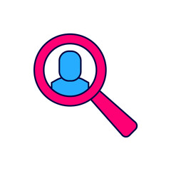 Filled outline Magnifying glass for search job icon isolated on white background. Recruitment or selection concept. Search for employees and job. Vector