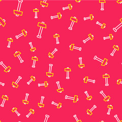 Line Hammer icon isolated seamless pattern on red background. Tool for repair. Vector