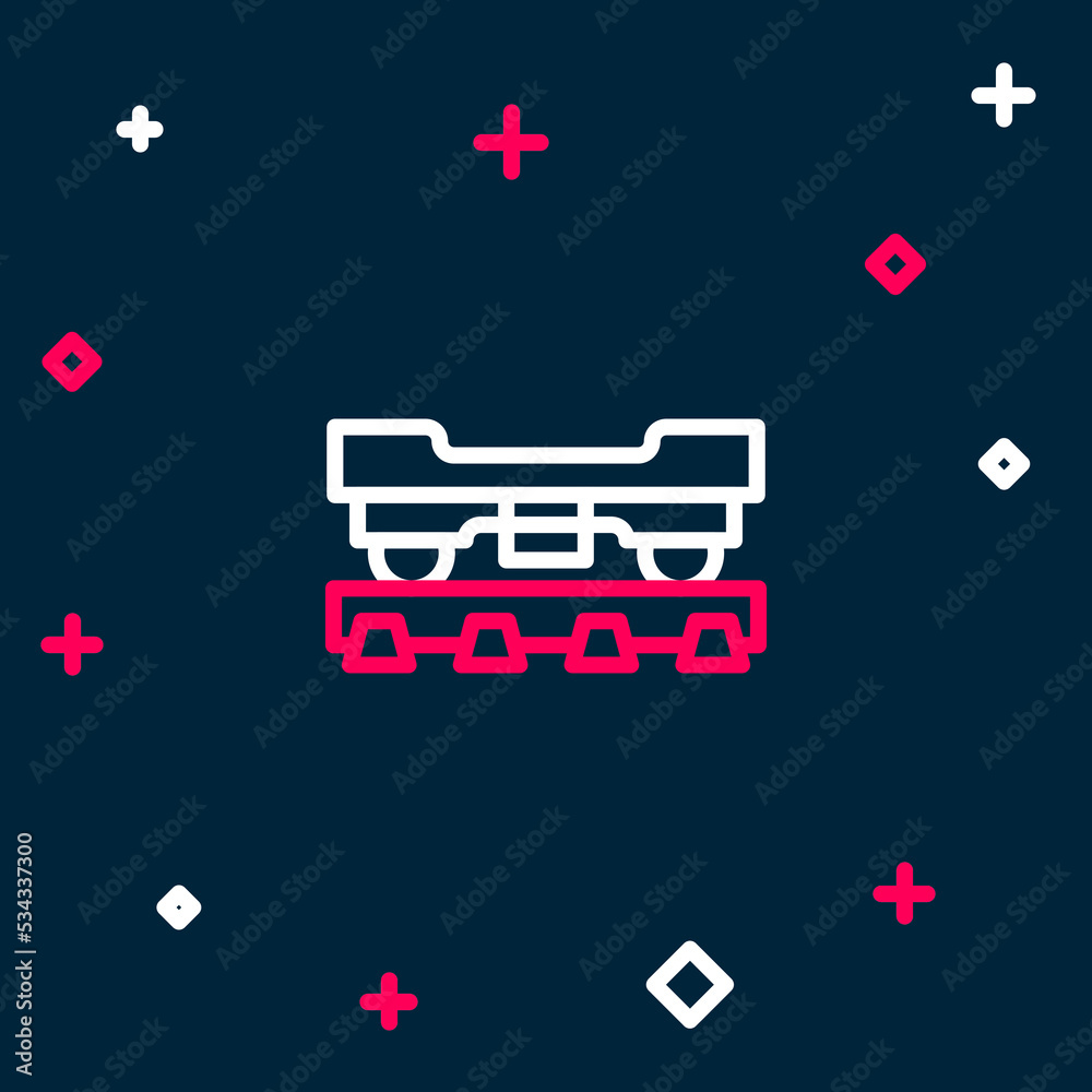 Sticker Line Cargo train wagon icon isolated on blue background. Freight car. Railroad transportation. Colorful outline concept. Vector