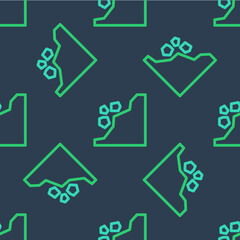 Line Landslide icon isolated seamless pattern on blue background. Stones fall from the rock. Boulders rolling down a hill. Rockfall. Vector