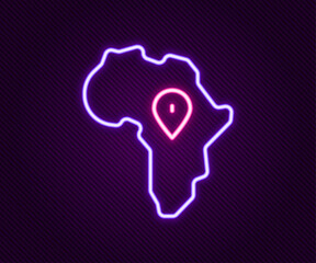Glowing neon line Map of Africa icon isolated on black background. Colorful outline concept. Vector