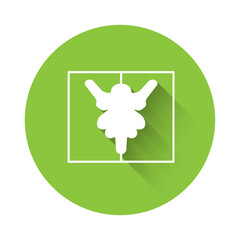 White Rorschach test icon isolated with long shadow background. Psycho diagnostic inkblot test Rorschach. Green circle button. Vector